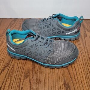 Reebok Women's Sublite Cushion Alloy Toe Work Shoes, Aqua/Grey, Size 8M  (RB045)